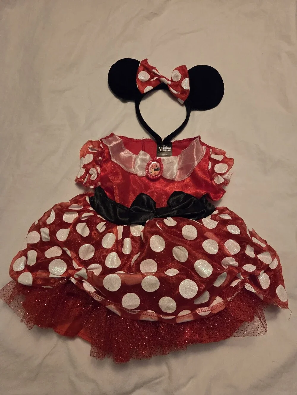 Disney Minnie Mouse Costume Glitter Puffy Skirt with Mickey Ears Bow Headband 2T